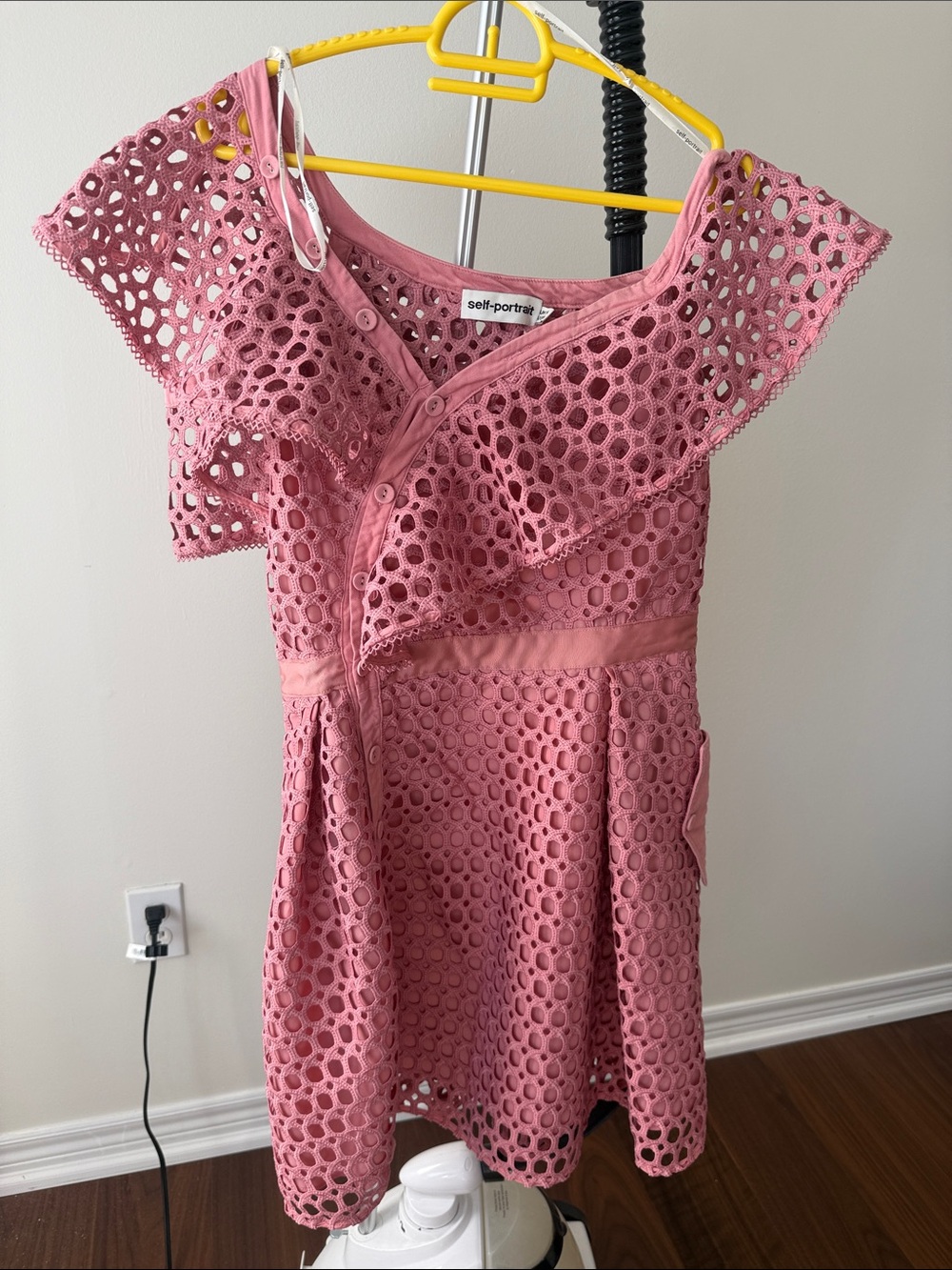 Self-Portrait Rose Pink Eyelet Lace Ruffle Dress